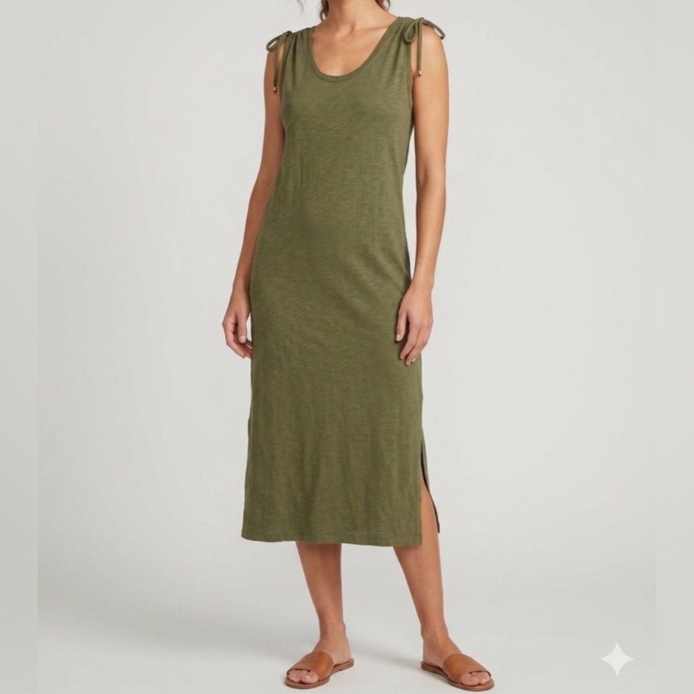 Chico's Olive Green V-Neck Sleeveless Maxi Dress